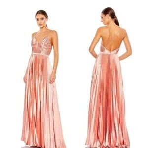 NEW IEENA Mac Duggal Sz 10 49039 Plunge Neck Pleated Evening Gown Rose Gold